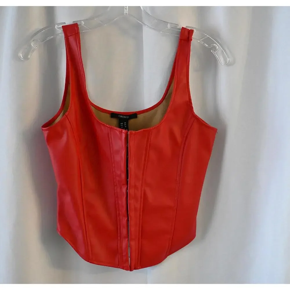 Forever 21 Red Faux Leather Zip Front Tank‎ Top - Medium - Picture 2 of 5